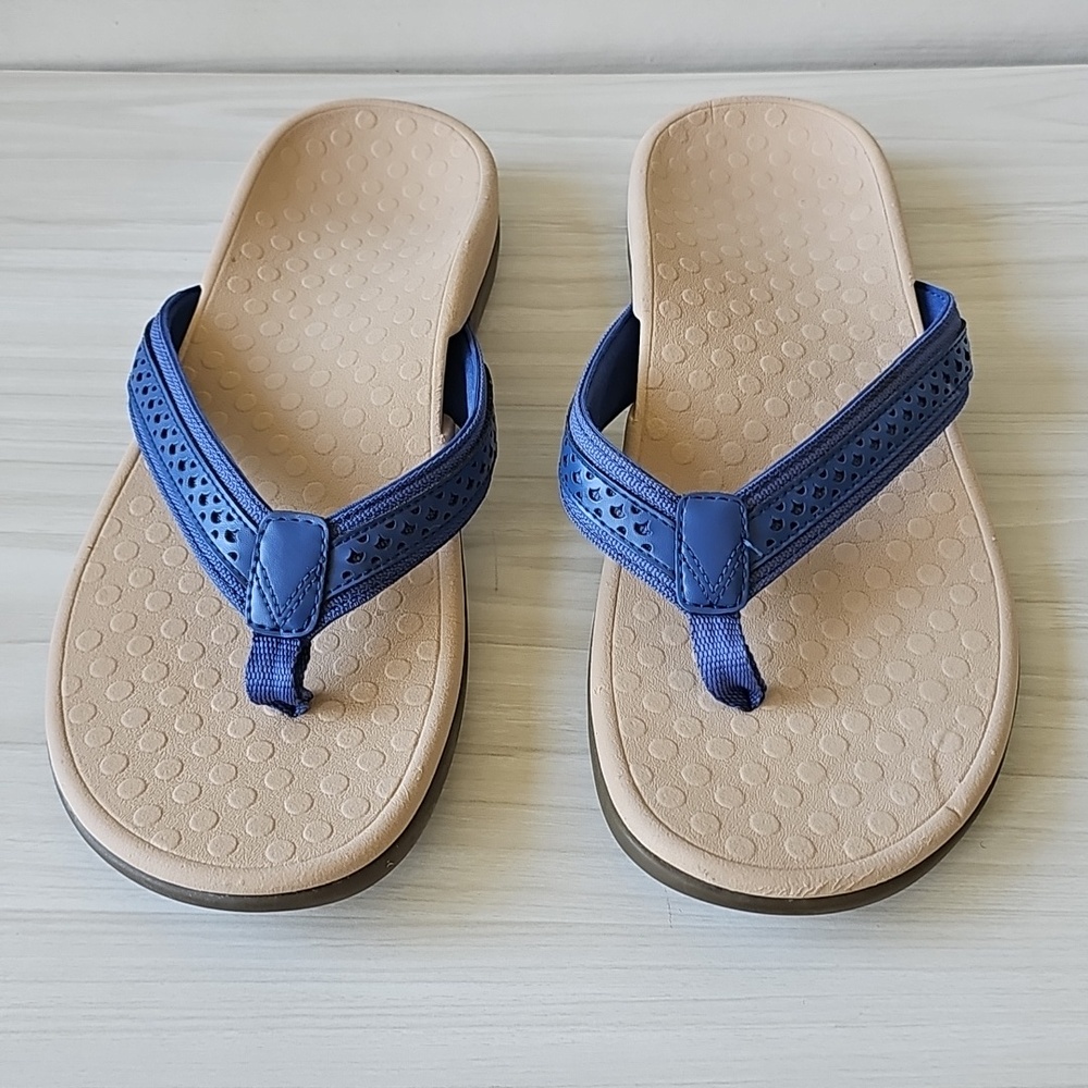 Vionic Blue Thong Sandals with Tan Footbed